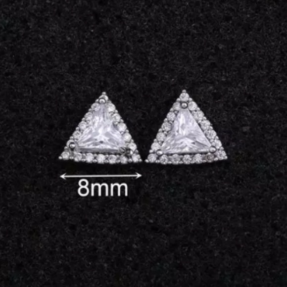 Silver Triangle Diamond Halo Stud Earrings - Picture 5 of 5